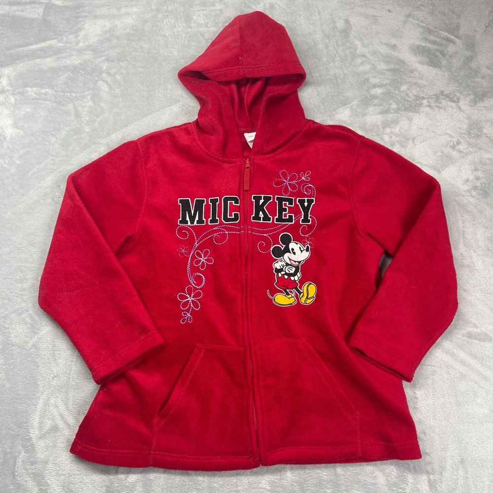 Disney Mickey Mouse Fleece Hoodie Womens 1X Red Regular Fit Long Sleeve Full Zip